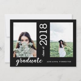 Minimalistiska Modern Student 2-foton| Svart Inbjudningar