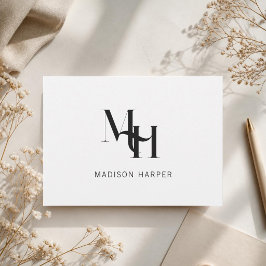Minimalistiska moderna monogram initialer vita anteckningskort