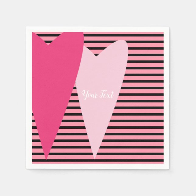 Minimalistiska moderna randiga rosa hjärtan anpass pappersservett (Framsidan)