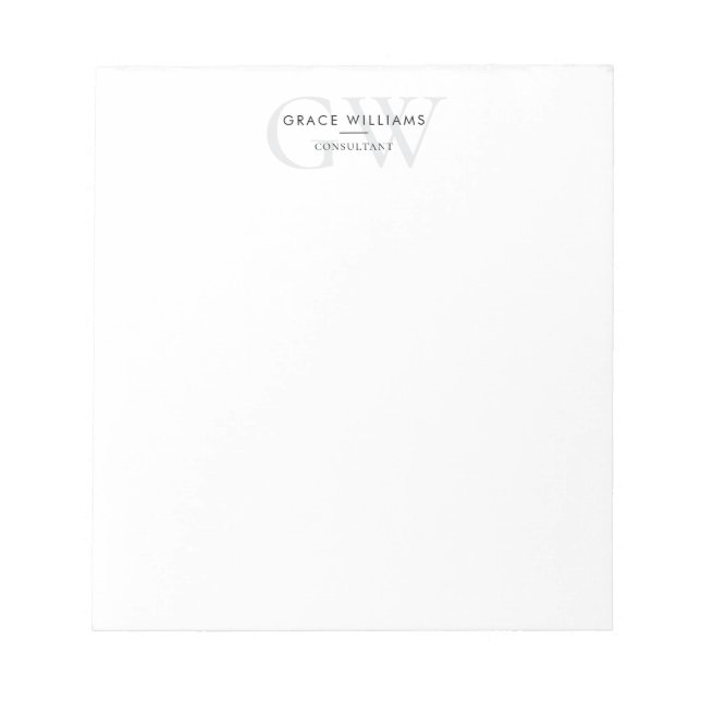 Minimalistiska Monogram Initialer Professionella Anteckningsblock (Framsida)