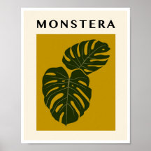 Minimalistiska Monstera blad Senapsgul Konst