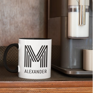 Minimalistiska Nyhetsränder Monogram Mugg