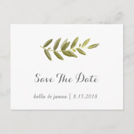 Minimalistiska olivgrens-kort för Save The Date Meddelande Vykort