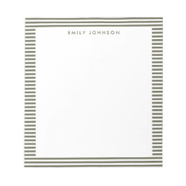 Minimalistiska olivgröna randiga monogram anteckningsblock