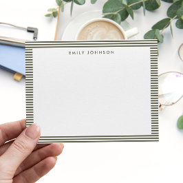Minimalistiska olivgröna randiga monogram anteckningskort
