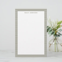 Minimalistiska olivgröna randiga monogram brevpapper