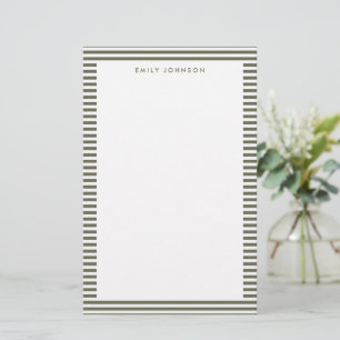 Minimalistiska olivgröna randiga monogram brevpapper