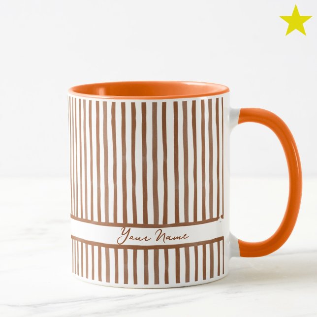 Minimalistiska Orange Akvarell Ränder Anpassat Nam Mugg (Skapare uppladdad)
