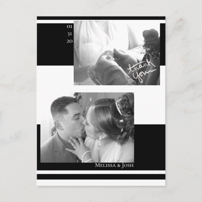 Minimalistiska ränder svart-vit bröllopsfest vykort (Framsida)