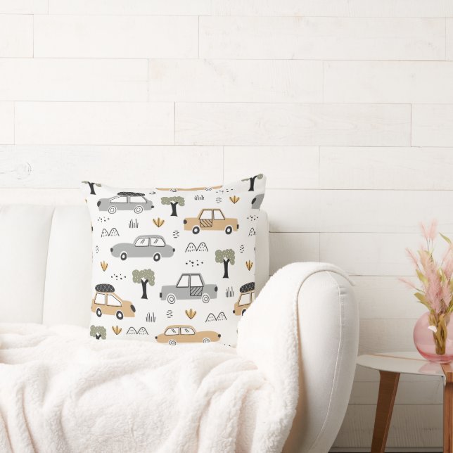 Minimalistiska Retro Bilar Sömlöst Mönster i Neutr Kudde (Soffa)