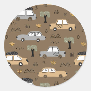 Minimalistiska Retro Bilar Sömlöst Mönster i Neutr Runt Klistermärke
