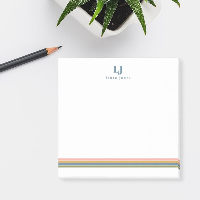 Minimalistiska Retro Ränder Monogram Post-it Block (Skapare uppladdad)