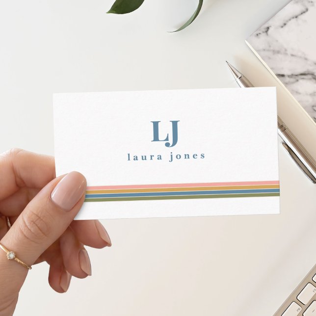 Minimalistiska Retro Ränder Monogram Visitkort (Skapare uppladdad)