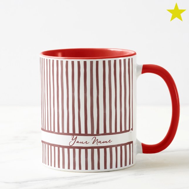 Minimalistiska röda akvarellränder Anpassat namn Mugg (Skapare uppladdad)