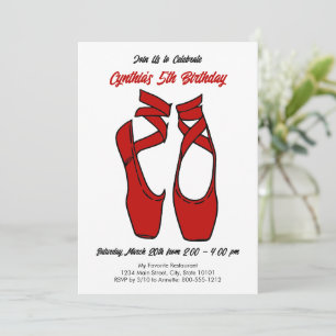 Minimalistiska röda balettspets-skor födelsedagsfe inbjudningar