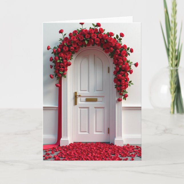 Minimalistiska röda rosor dörrkort kort (Framsida)