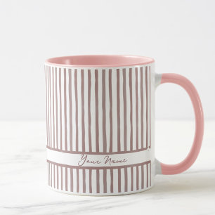 Minimalistiska Rosa Akvarellränder Anpassat Namn Mugg