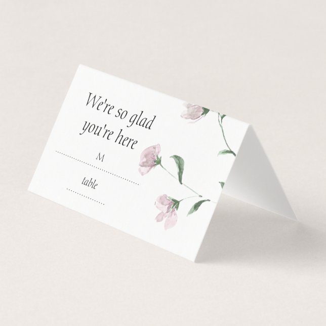 Minimalistiska Rosa Blommiga Vikta Platskort för B Kort (Framsida)
