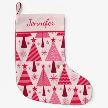 Minimalistiska rosa och röda julgranar anpassnings