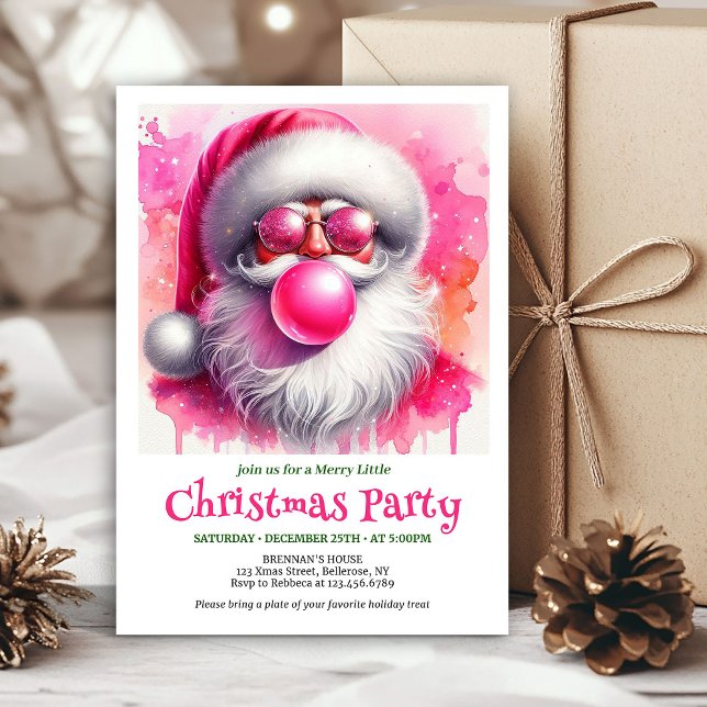 Minimalistiska Rosa Tomte Bubble Gum Julinbjudning Inbjudningar (Minimalist Pink Santa Bubble Gum Christmas Invitation

)
