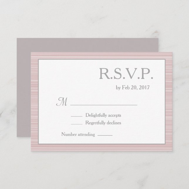 Minimalistiska rosabruna vita gråa ränder rsvp inbjudningar (Fram/baksida)