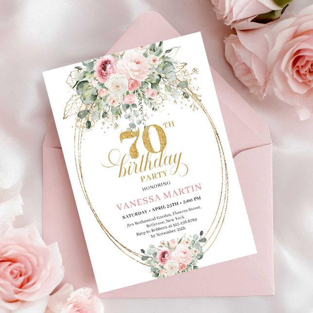 Minimalistiska rosor i rosafärger 70-års födelseda inbjudningar (Minimalist Blush Roses 70th Birthday Invitation)