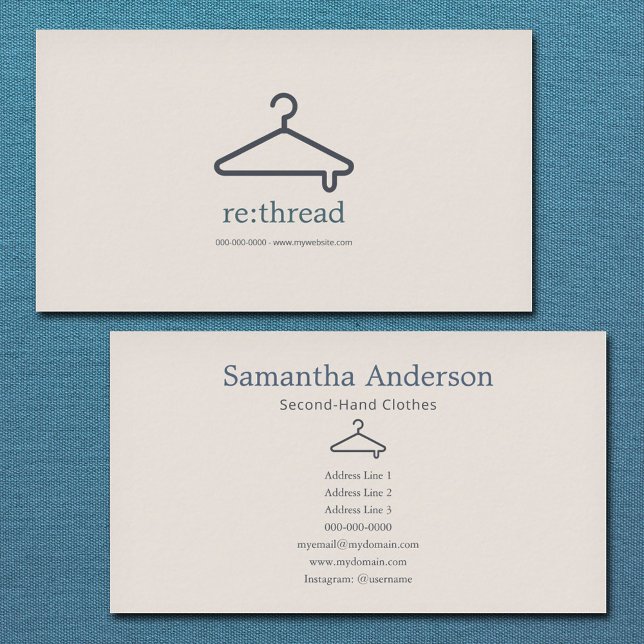 Minimalistiska Second-Hand Kläder Visitkort (Minimalist Second-Hand Clothes Business Card)