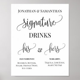 Minimalistiska signaturdrycker Par Bröllopsskylt Poster