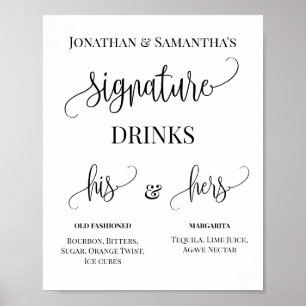 Minimalistiska signaturdrycker Par Bröllopsskylt Poster