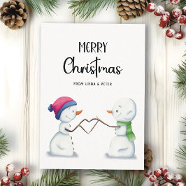 Minimalistiska Snögubbar par God jul Julkort