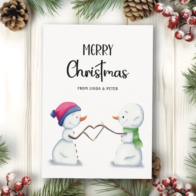 Minimalistiska Snögubbar par God jul Julkort (Skapare uppladdad)