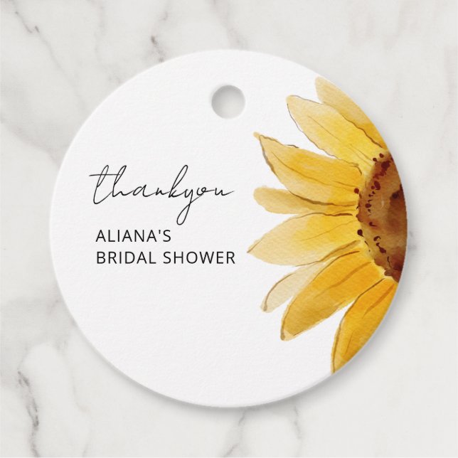Minimalistiska solrosmärkning för bröllopsduschgåv gåvor etiketter (Framsida)