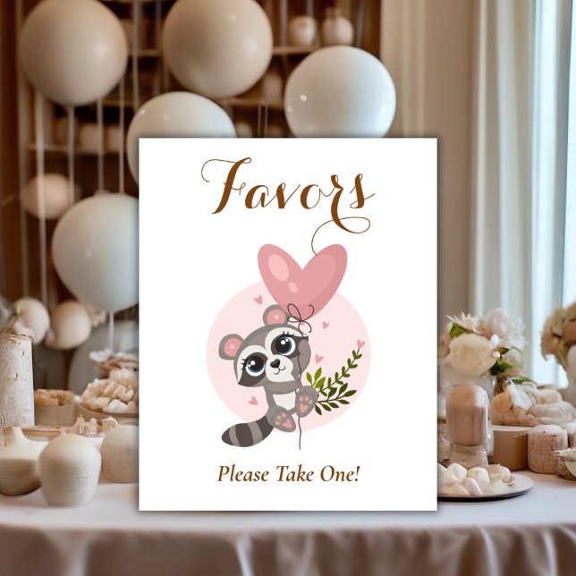 Minimalistiska söta tvättbjörn-baby shower-present poster (Minimalist Cute Raccoon Baby Shower Favors Poster)