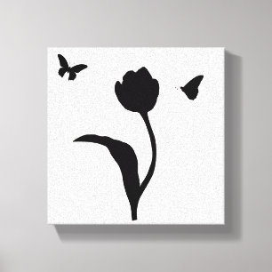 Minimalistiska svarta blommor och fjärilsmuren   M Canvastryck