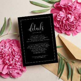 Minimalistiska svarta bröllopsdetaljer tilläggskort