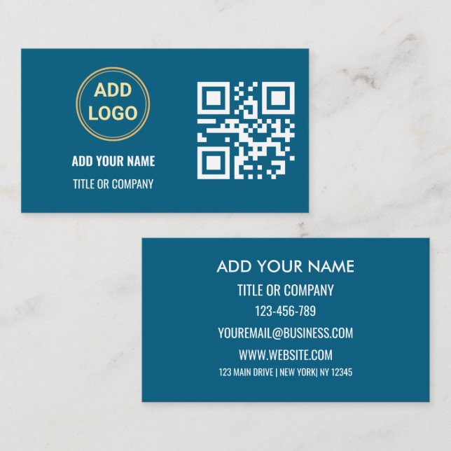 Minimalistiska svarta guld anpassade logotyp QR-ko Visitkort (Fram/baksida)