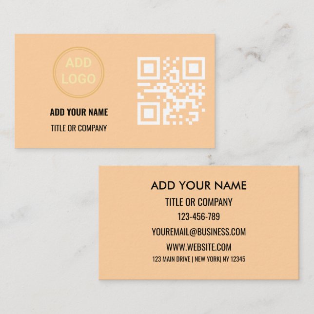 Minimalistiska svarta guld anpassade logotyp QR-ko Visitkort (Fram/baksida)
