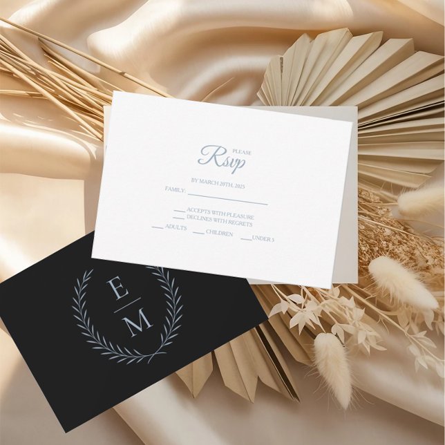 Minimalistiska svarta med blå bröllops-RSVP-kort OSA Kort (Skapare uppladdad)