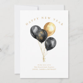 Minimalistiska svarta och guld ballonger Namn Gott Julkort