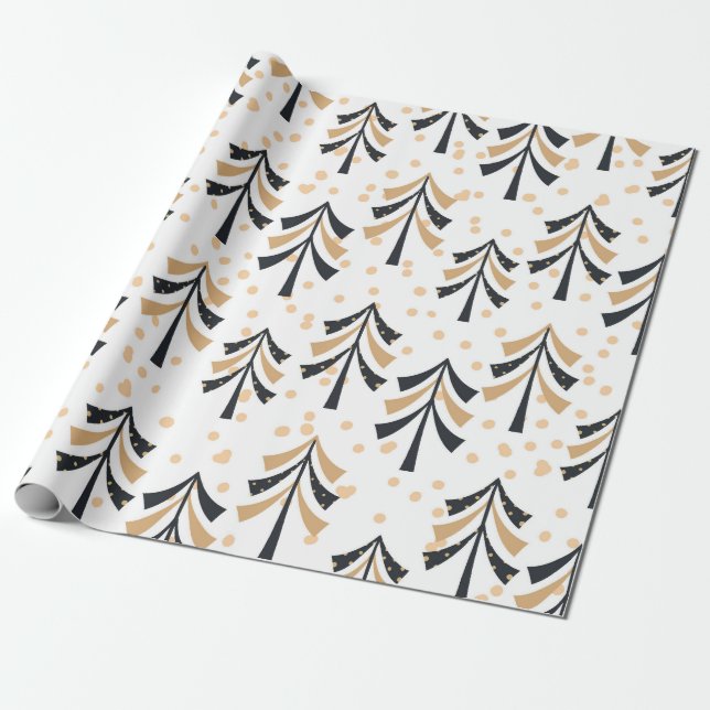 Minimalistiska svarta och gyllene skandinaviska tr presentpapper (Utrullad)