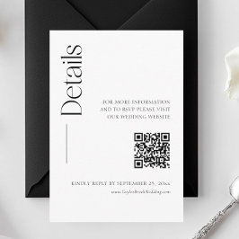 Minimalistiska Svarta och Vita Bröllopsdetaljer Qr Tilläggskort