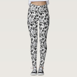 Minimalistiska svarta rosor med ljusgrå stjälkar leggings