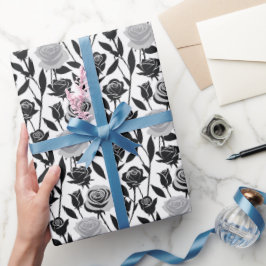 Minimalistiska svarta rosor med ljusgrå stjälkar presentpapper