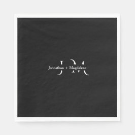 Minimalistiska svarta & vita monogram bröllop pappersservett