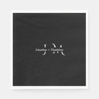 Minimalistiska svarta & vita monogram bröllop pappersservett