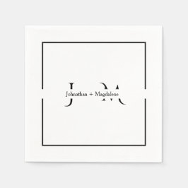 Minimalistiska svarta & vita monogram bröllop pappersservett