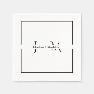 Minimalistiska svarta & vita monogram bröllop pappersservett