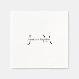 Minimalistiska svarta & vita monogram bröllop pappersservett