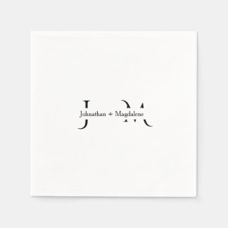 Minimalistiska svarta & vita monogram bröllop pappersservett