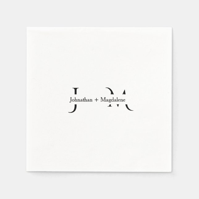 Minimalistiska svarta & vita monogram bröllop  pappersservett (Framsidan)